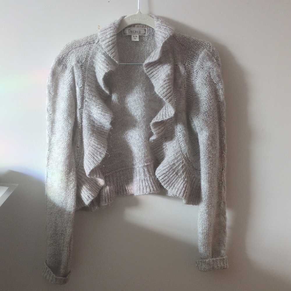 Decree, Seashell With Flecks Of Silver,  Ruffled Cardigan